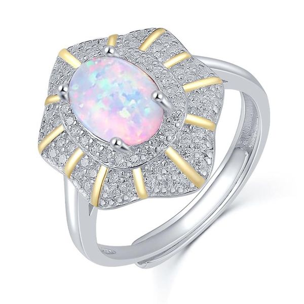 

1.25ct oval natural opal stone two tone plated with 14k yellow gold silver ring engagement wedding rings cluster, Golden;silver