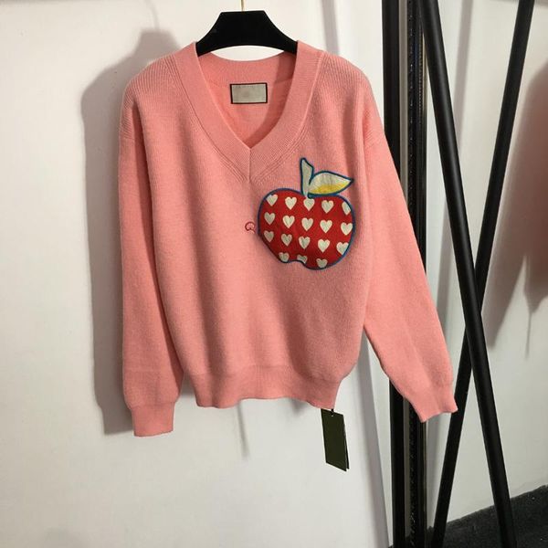 

cute apple embroidery women sweaters classic soft touch knit hoodies outdoor personality designer female sweater, White;black