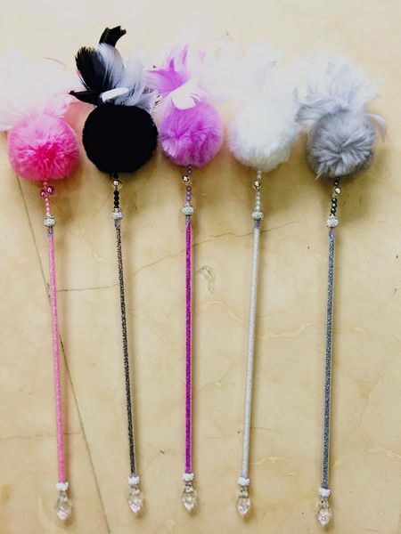 

pet cat kitten toys playing teaser fishing rod feather with fur ball