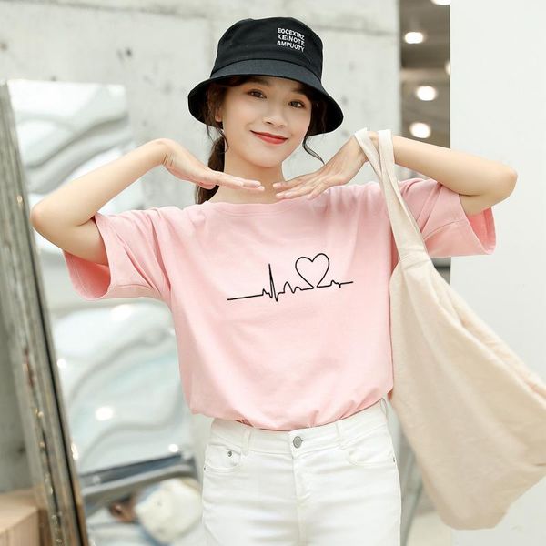 

women's t-shirt harajuku love print women t shirts casual tee summer streetwear short sleeve femme tumblr funny electrocardiogram shir, White