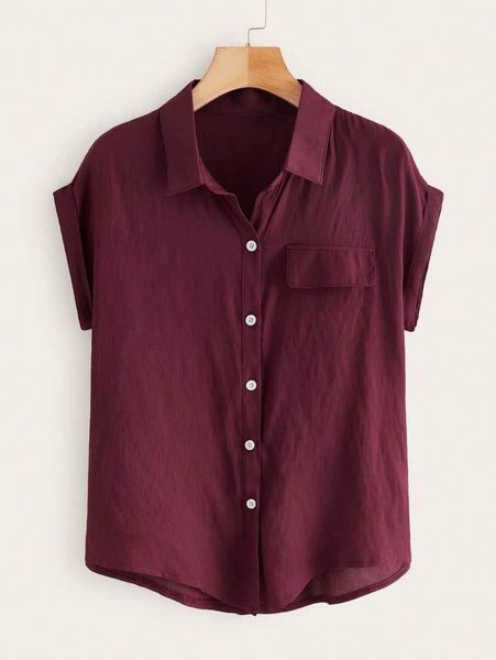 

rolled cuff knotted hem shirt 17al#, White