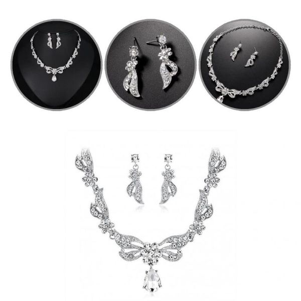 

earrings & necklace stylish exquisite female temperament oval-shaped pendant choker stud 1 set, Silver