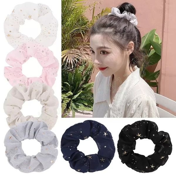 

girls ladies star print scrunchie elastic hair rubber rope hairbands ponytail holder headdress, Slivery;white