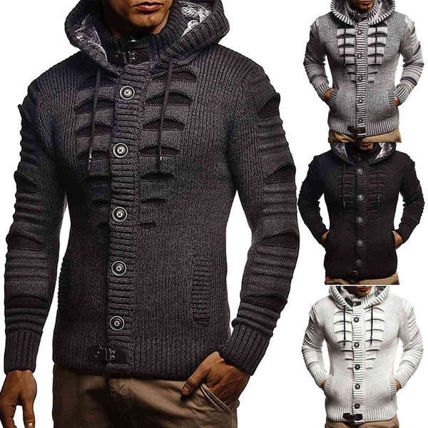

autumn winter men hooded cardigan sweater men's warm knitting sweaters male casual slim fit turtleneck jumper cloth et, Black;white