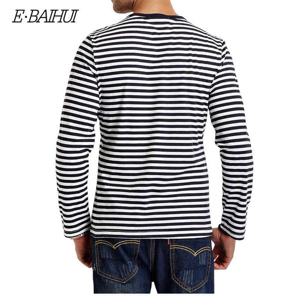 

new autumn casual striped shirt men e-baihui long sleeve men's brand t shirts slim fitness mens clothes trend, White;black