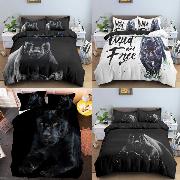 

black leopard printed 2/3pcs cotton duvet cover and pillow case bedding sets eu/us/au single twin full  king size