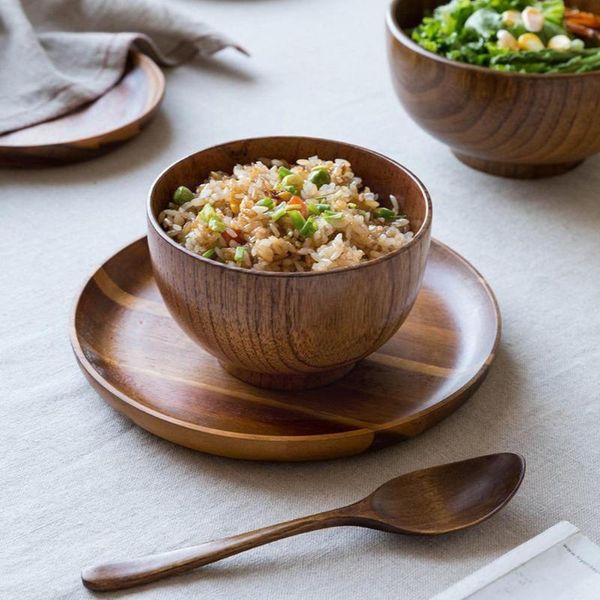 

bowls wooden bowl japanese style wood rice soup salad container large small for kids tableware utensil l0v8