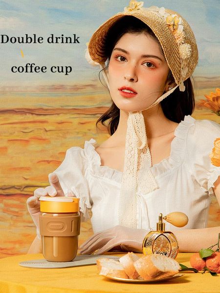

wine glasses 360ml/520ml portable glass coffee mug with straw leak-proof tea milk cup silicone case bpa nice gifts