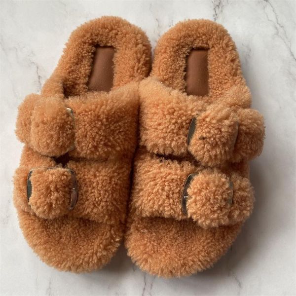 

slippers wool flat women's summer plush anti skid and wear-resistant sole casual, Black