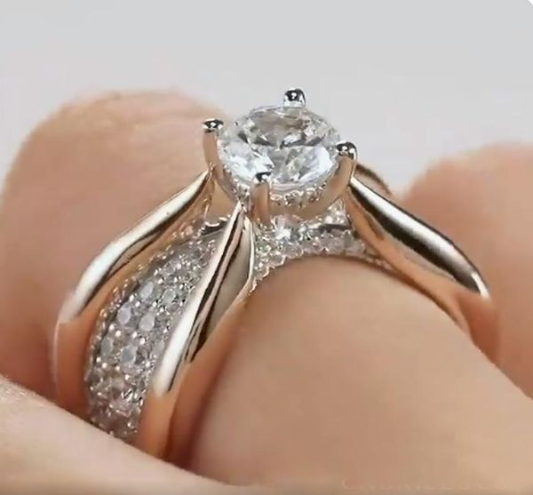 

wedding rings luxury fashion silver color engagement for women trendy inlaid white stone crystal ring bridal jewelry, Slivery;golden