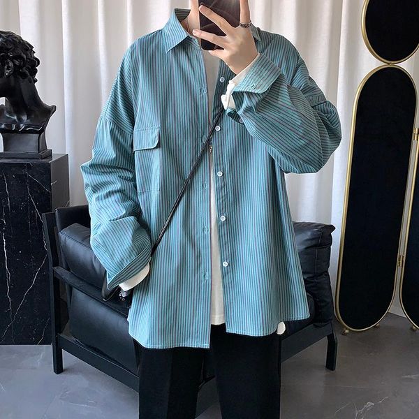 

men's casual shirts men 2022 spring autumn fashion japan style striped vintage slim fit cotton shirt male loose clothing, White;black