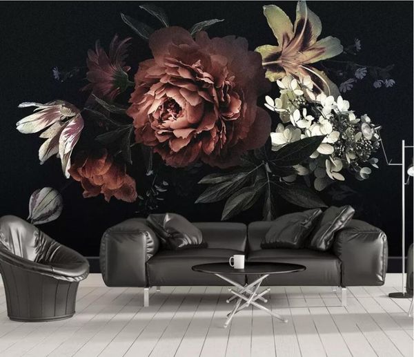 

wallpapers cjsir custom po wallpaper for walls modern minimalistic black peony lily flowers mural bedroom 3d wall paper decor