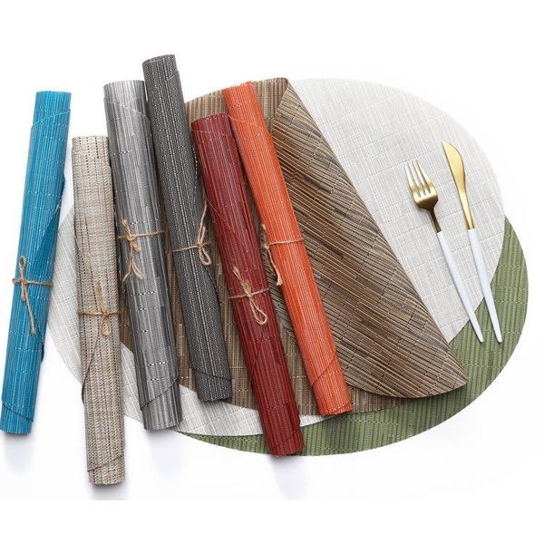 

table runner nordic solid color bamboo pattern pvc placemat teslin oval western place mat anti-slip and anti-scalding insulation pad