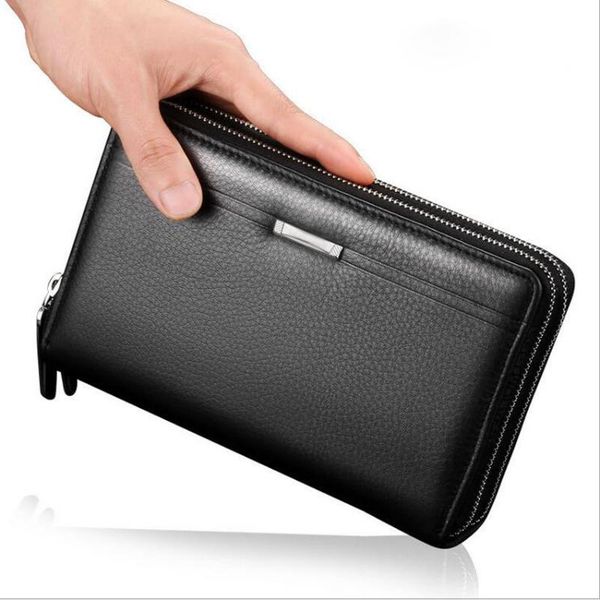 

wallets business men leather cell phone clutch wallet purse hand bag zipper large card holders, Red;black