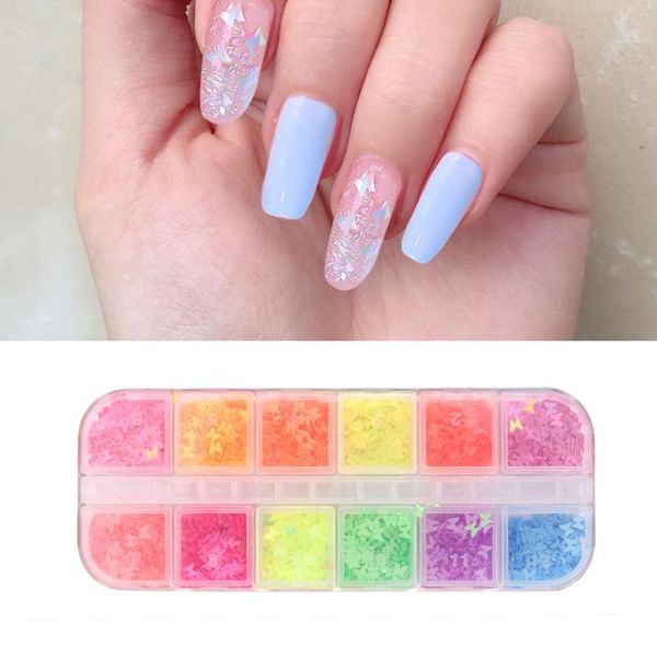 

mixed 12 neon colors butterfly nail art decals 3d sequins glitter laser colourful fluorescent diy design for decoration decorations, Silver;gold