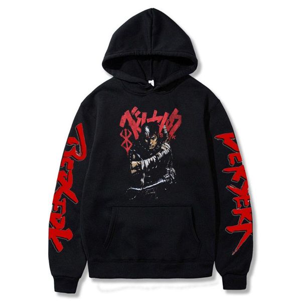 

men's hoodies & sweatshirts harajuku anime berserk guts manga funny hip hop long sleeve streetwear men casual oversized winter black