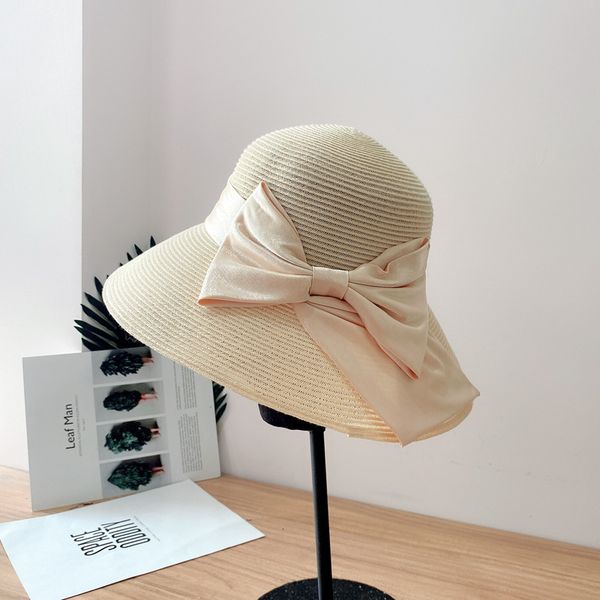 

big hat 2021 elegant bow straw female summer sunscreen pure hemp woven fisherman basin, Blue;gray