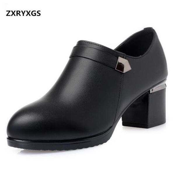 

metal decoration genuine leather shoes woman 2021 spring comfort women high heel non-slip fashion pumps dress, Black