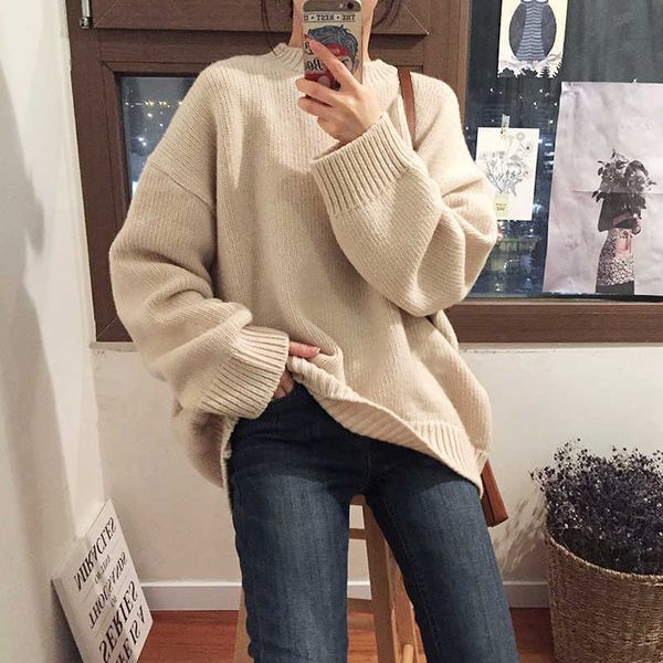 

korean spring and autumn retro thick warm long-sleeved sweater 210603, White;black