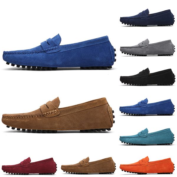 Sapatos de camurça casuais masculinos, sem marca, mais baratos, preto claro, azul, vermelho, cinza, laranja, verde, marrom, slip-on, sapato de couro preguiçoso 38-45