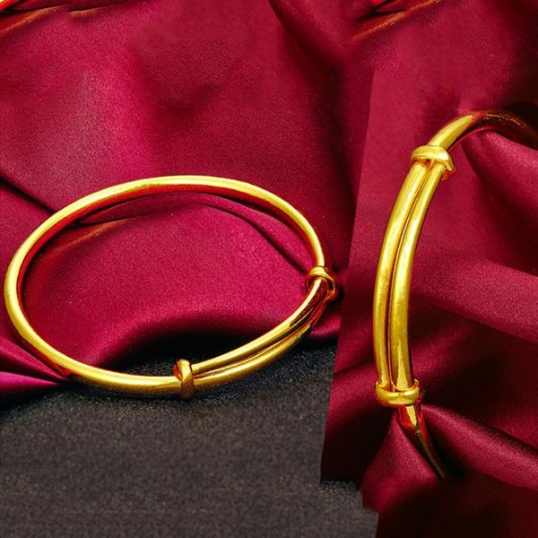 

charm bracelets vietnam alluvial gold fashion minimalism delicate circular tube flexible bangle fine jewelry for female, Golden;silver