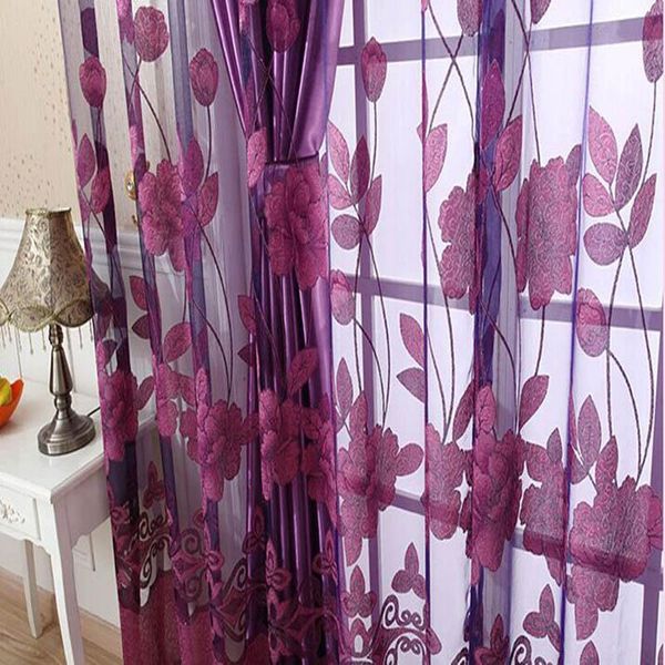 

curtain & drapes 1pc window luxurious upscale jacquard yarn curtains peony pattern voile door living room bedroom decor
