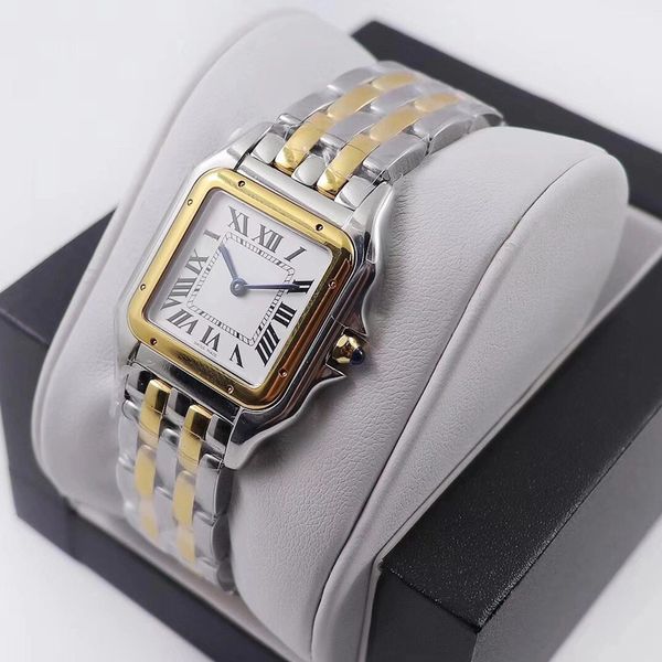 

fashion classic womens watch full stainless steel quartz gold diamond watches for lady gift panthere de designer female wristwatches, Slivery;brown