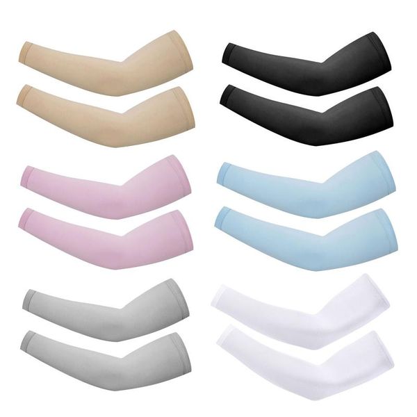 

elbow & knee pads ice fabric breathable uv protection running arm sleeves fitness basketball pad sport cycling outdoor warmers #p2, Black;gray