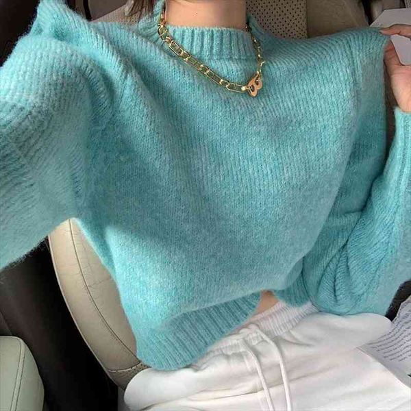 

woman sweaters chails womens sweater autumn winter round neck pullover loose padded shoulder short knitted long-sleeved top, White;black