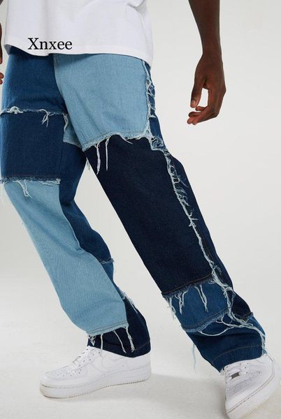 

men's jeans 2021 casual black blue skinny slim patchwork motorcycle hip hop loose