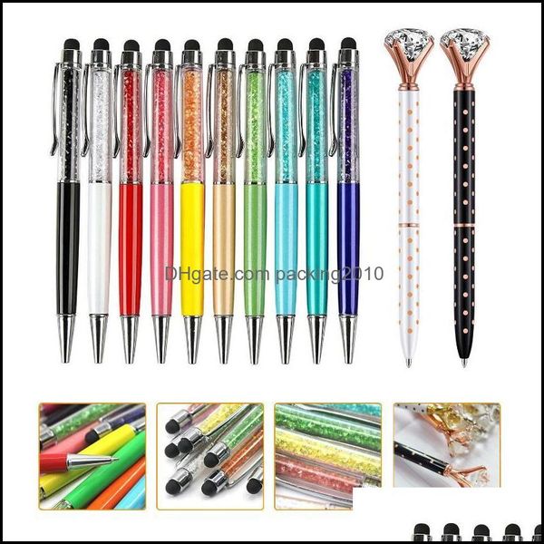 Schreibbedarf Schule Business Industrial12-in-1 Kristall 10 Stück und 2 Stück Big Pen Metall Kugelschreiber Mode Mädchen Bling Diamant Stifte für Off