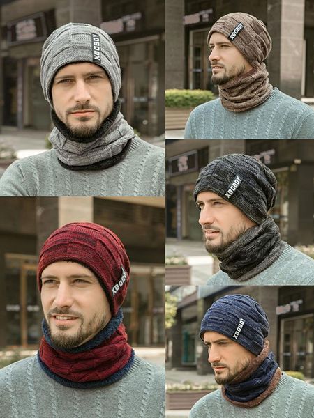 

fashion knitted hat men pullover cap casual bonnet padded thick warm hat, Blue;gray