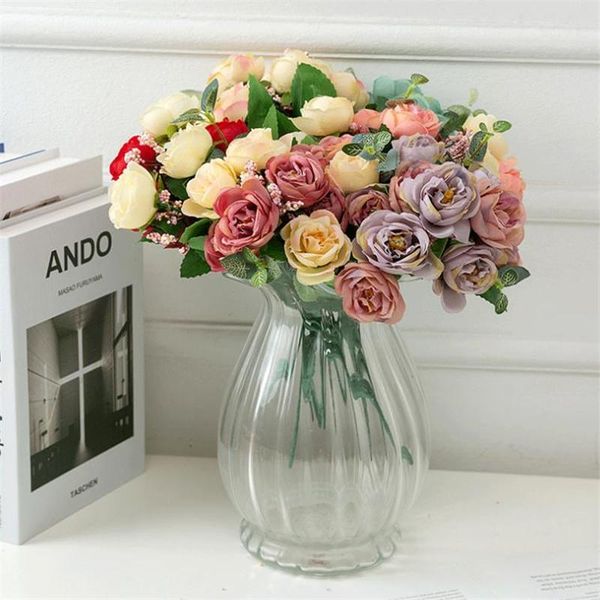 

decorative flowers & wreaths 7p fake double color rose (5 stems/piece) 12.6" length simulation camellia for wedding home artificial