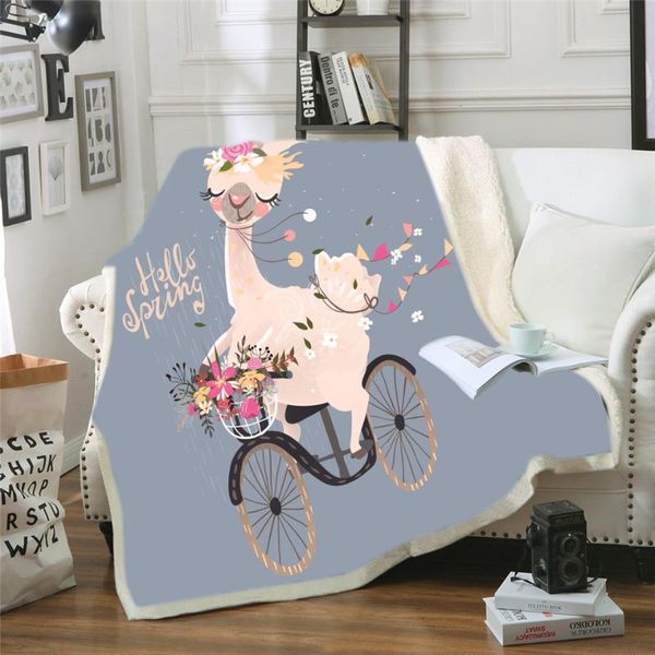 

blankets soft sherpa blanket cute alpaca animal pattern for kid cartoon throw cover bedding thick warm on the bed sofa home use