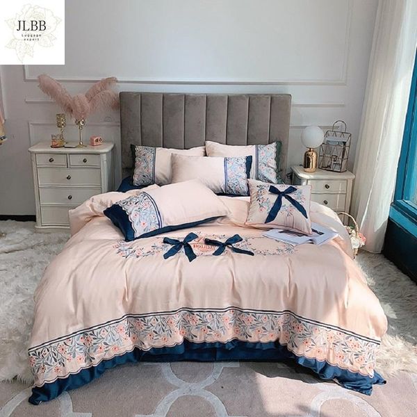 

bedding sets luxury tencel silk soft breathable girl set floral embroidery and bowknot duvet cover bed sheet pillowcases for summer