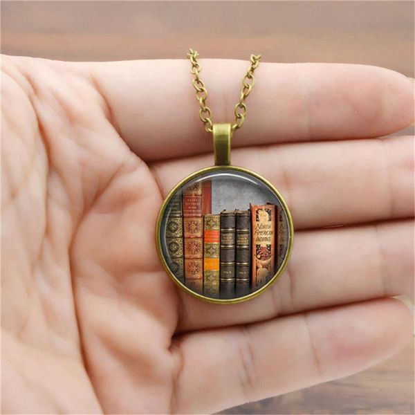 

vintage library and books time necklace women silver collares choker fashion chains for jewelry gifts bijoux femme 2021 pendant