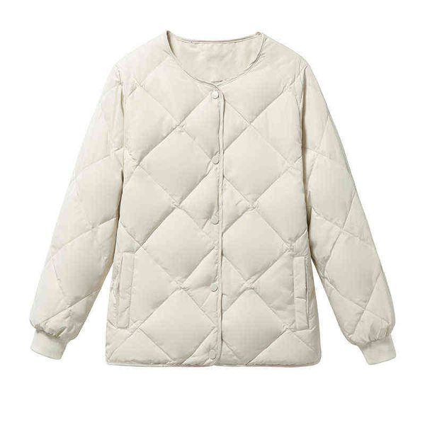 

2021 autumn and winter korean version small man round neck thickened cotton clothes women's rhombic warm down et, Black