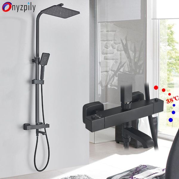 

onyzpily matte black thermostatic shower faucet bathroom bathtub abs handles cold water tap tub sets