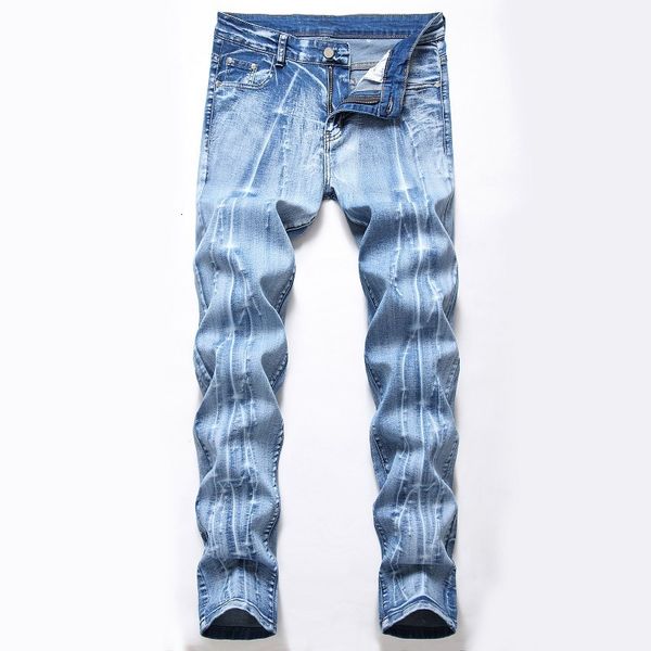 

jeans 2021 stretch light men's straight tube nostalgic white pants, Blue