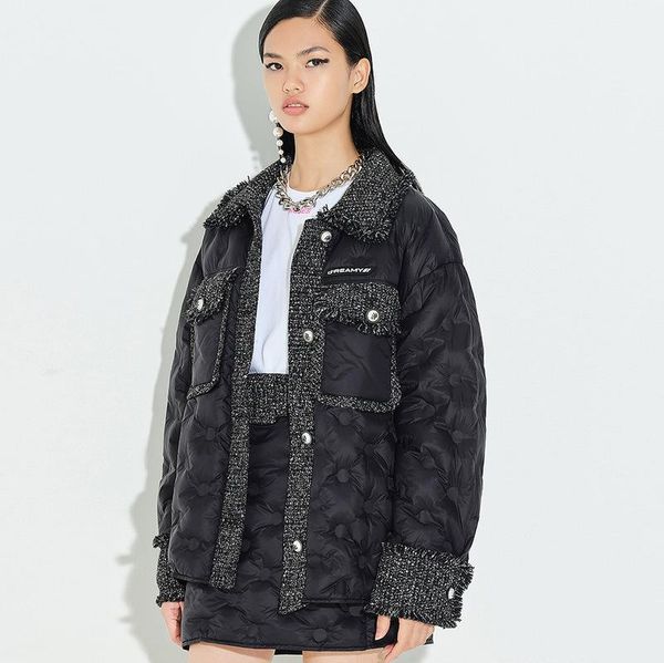 

women's down & parkas 2021 winter black tweed jacket women short lapel coat
