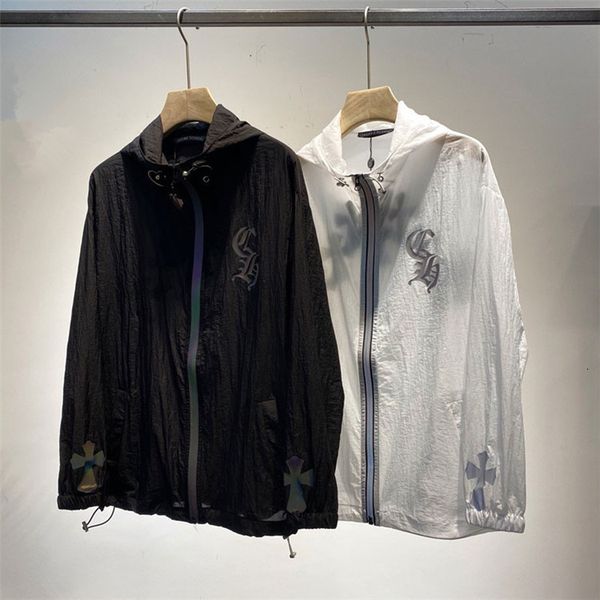 

zipper reflective sunscreen trendy windbreaker chcross coat hooded h8zl, Black