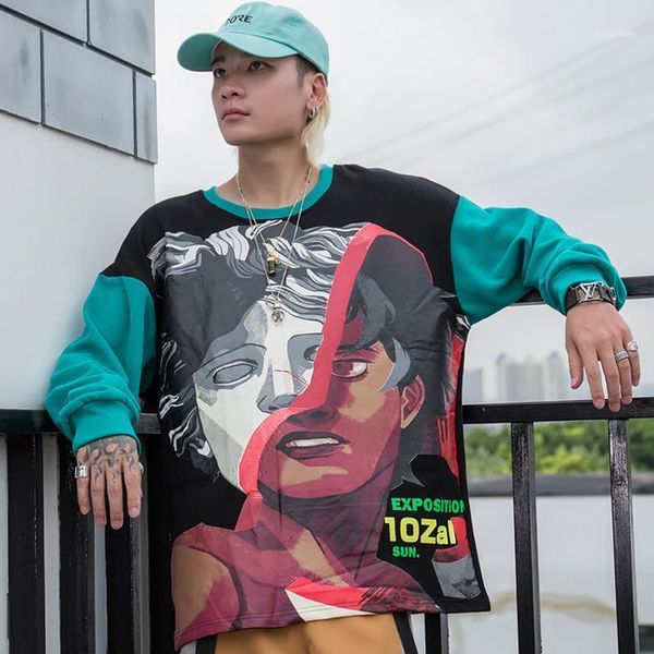 

men's hoodies & sweatshirts hip hop streetwear print crewneck sweatshirt men 2021 fashion cotton man pullover1, Black