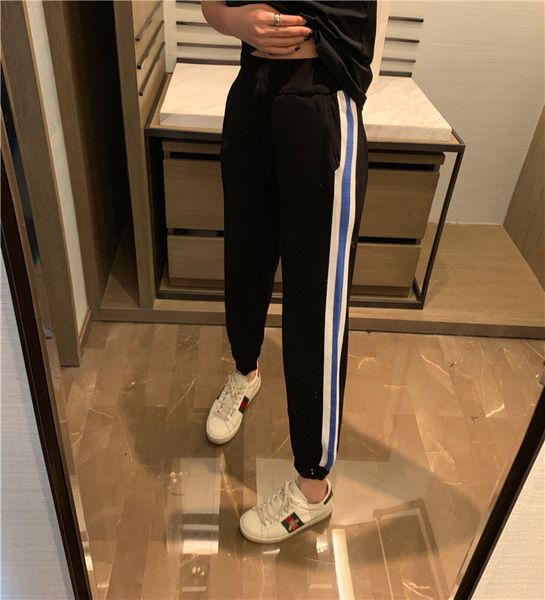 

6369 dayi ice hemp with side stripes small feet net red same style 2021 spring and summer new pants for women, White;black