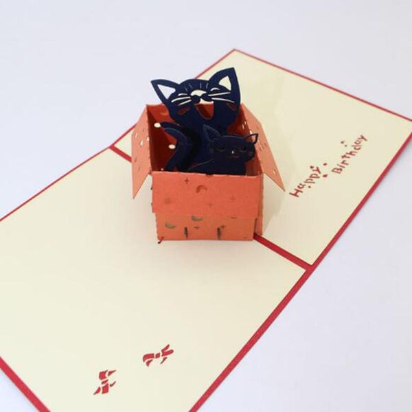 

paper-cut carving origami box holiday greeting card cat animal christmas birthday cards