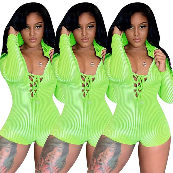 

neon green rib elastic one piece romper women long sleeve hooded party club jumpsuit autumn female lace up beach playsuits, Black;white