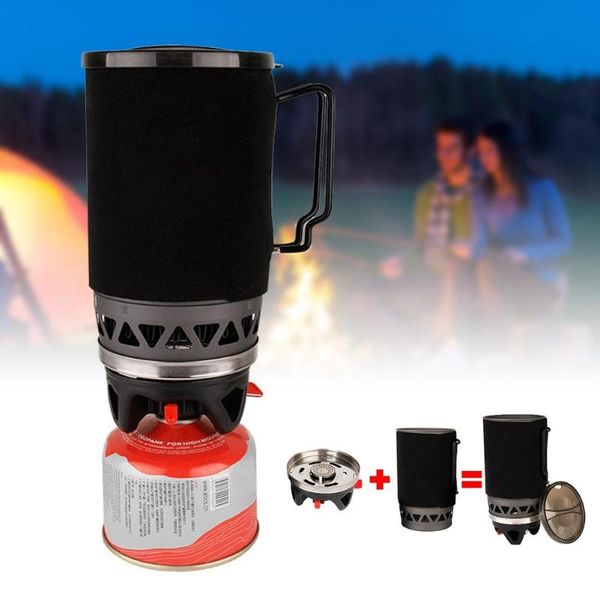 

camp kitchen portable outdoor gas stove windproof thermal reactor camping backpacking cooking pot cookware with handle