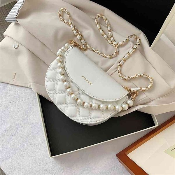 

pink fairy pearl chain women's new 2021 chaolingge single shoulder saddle bag