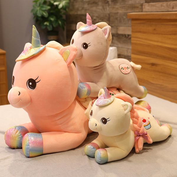 

long hair pink unicorn soft stuffed cute plush animal lying kids companion gift rainbow grey white 40cm/50cm/60cm