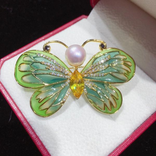

pins, brooches chinese natural fresh water pearl brooch enamel butterfly finished high-grade products, Gray