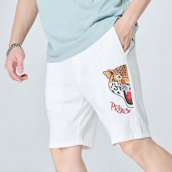 

chao brand beach summer thin embroidery casual shorts loose straight men's 5-point breeches, White;black